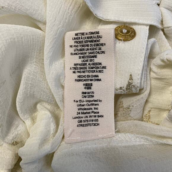 Free People White Semi Sheer Gold Stars Button up Top Size Small Boho - Picture 7 of 7